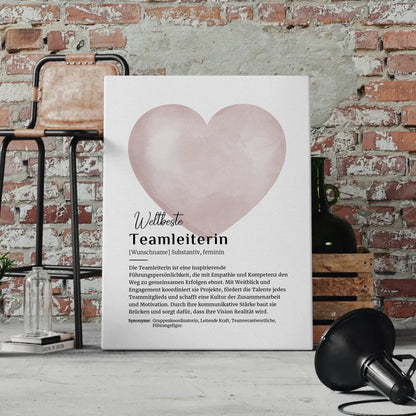 Personalisierte Leinwand Definition Teamleiterin mit Namen Geschenk
