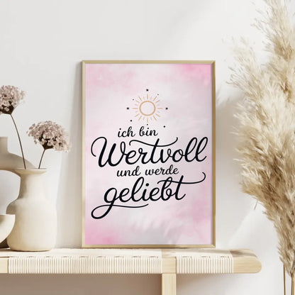 Affirmationsposter Ich bin wertvoll und werde geliebt positiv