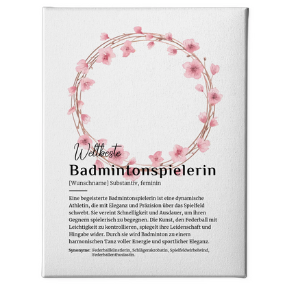 Personalisierte Leinwand Badmintonspielerin mit Namen Geschenkidee