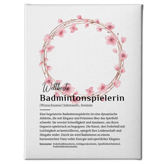 Personalisierte Leinwand Badmintonspielerin mit Namen Geschenkidee