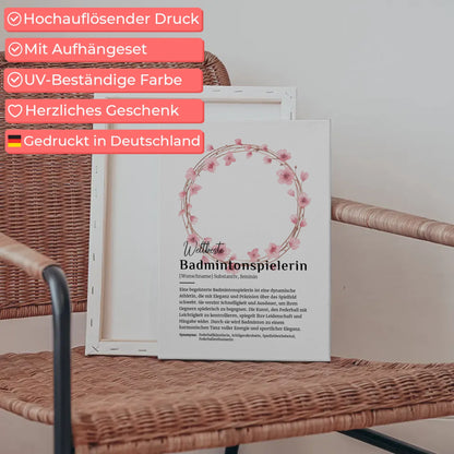 Personalisierte Leinwand Badmintonspielerin mit Namen Geschenkidee