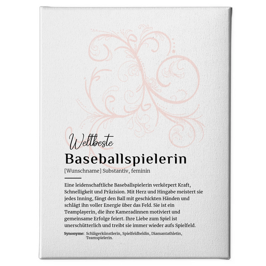 Leinwand Definition Baseballspielerin mit Namen Geschenkidee