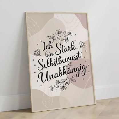 Affirmationsposter Ich bin stark selbstbewusst unabhängig positiv