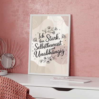 Affirmationsposter Ich bin stark selbstbewusst unabhängig positiv