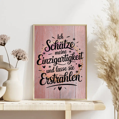 Affirmationsposter Ich schätze meine Einzigartigkeit positiv
