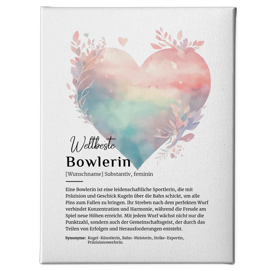 Personalisierte Leinwand Definition Bowlerin Bowling mit Namen Geschenkidee