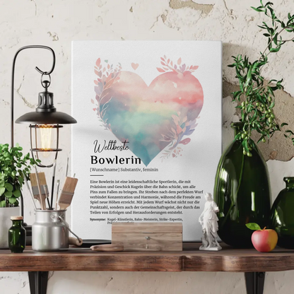 Personalisierte Leinwand Definition Bowlerin Bowling mit Namen Geschenkidee