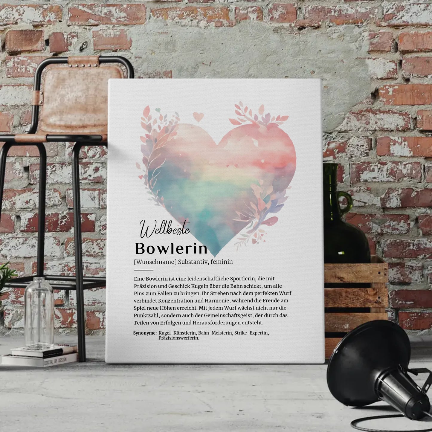 Personalisierte Leinwand Definition Bowlerin Bowling mit Namen Geschenkidee