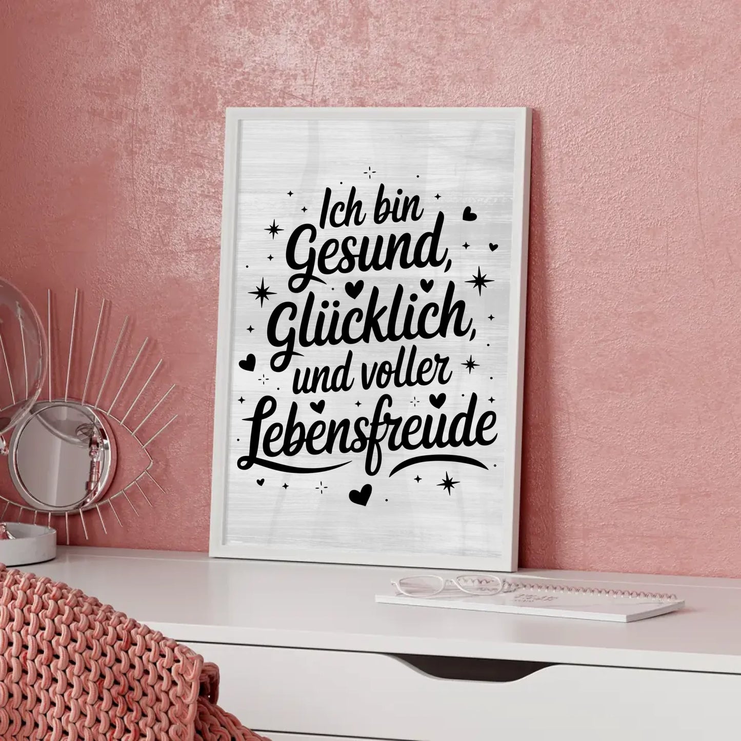 Affirmations Poster Ich bin gesund glücklich voller Lebensfreude Positives Wandbild