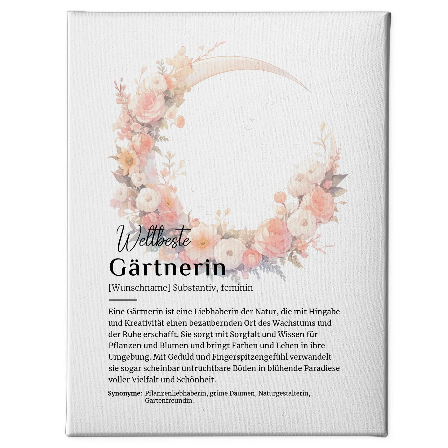 Personalisierte Leinwand Definition Gärtnerin Gartenarbeit mit Namen Geschenk