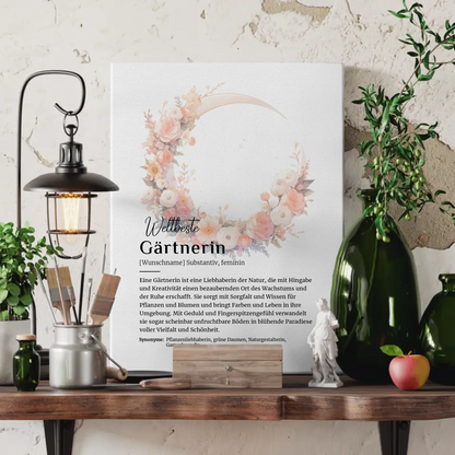 Personalisierte Leinwand Definition Gärtnerin Gartenarbeit mit Namen Geschenk