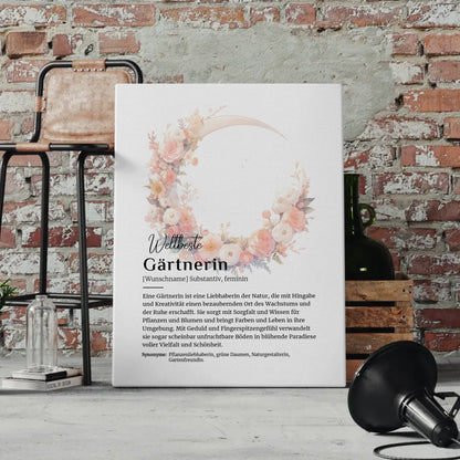 Personalisierte Leinwand Definition Gärtnerin Gartenarbeit mit Namen Geschenk