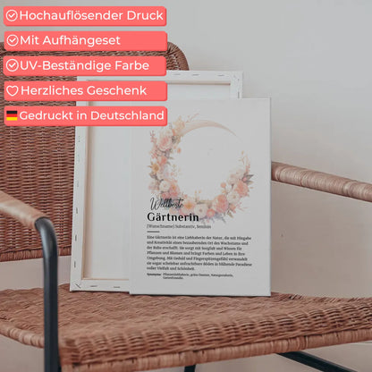 Personalisierte Leinwand Definition Gärtnerin Gartenarbeit mit Namen Geschenk