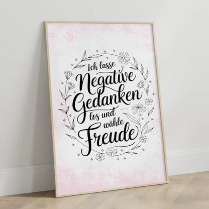 Affirmationsposter Ich lasse negative Gedanken los positiv Freude