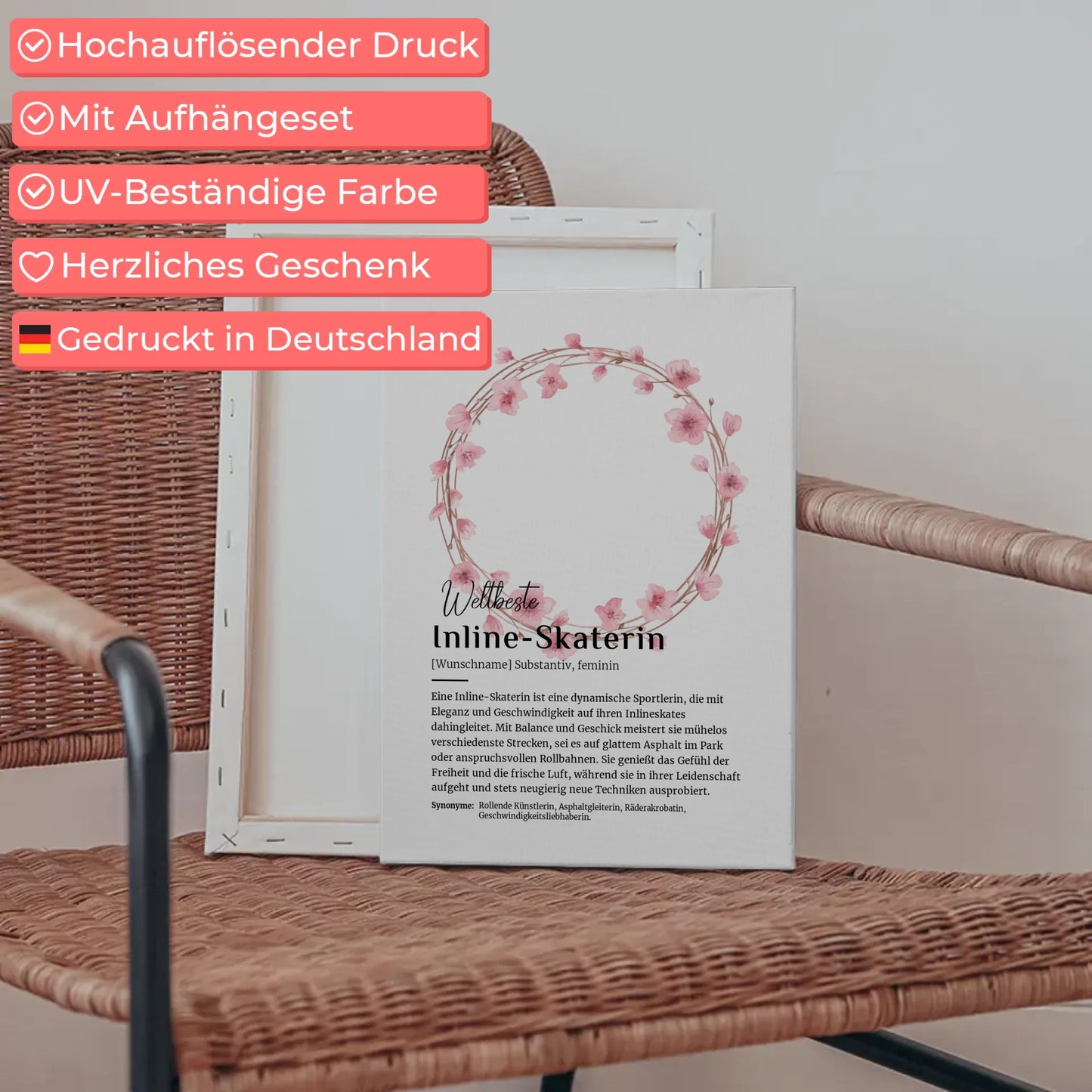 Personalisierte Leinwand Definition Inline-Skaterin mit Namen Geschenk