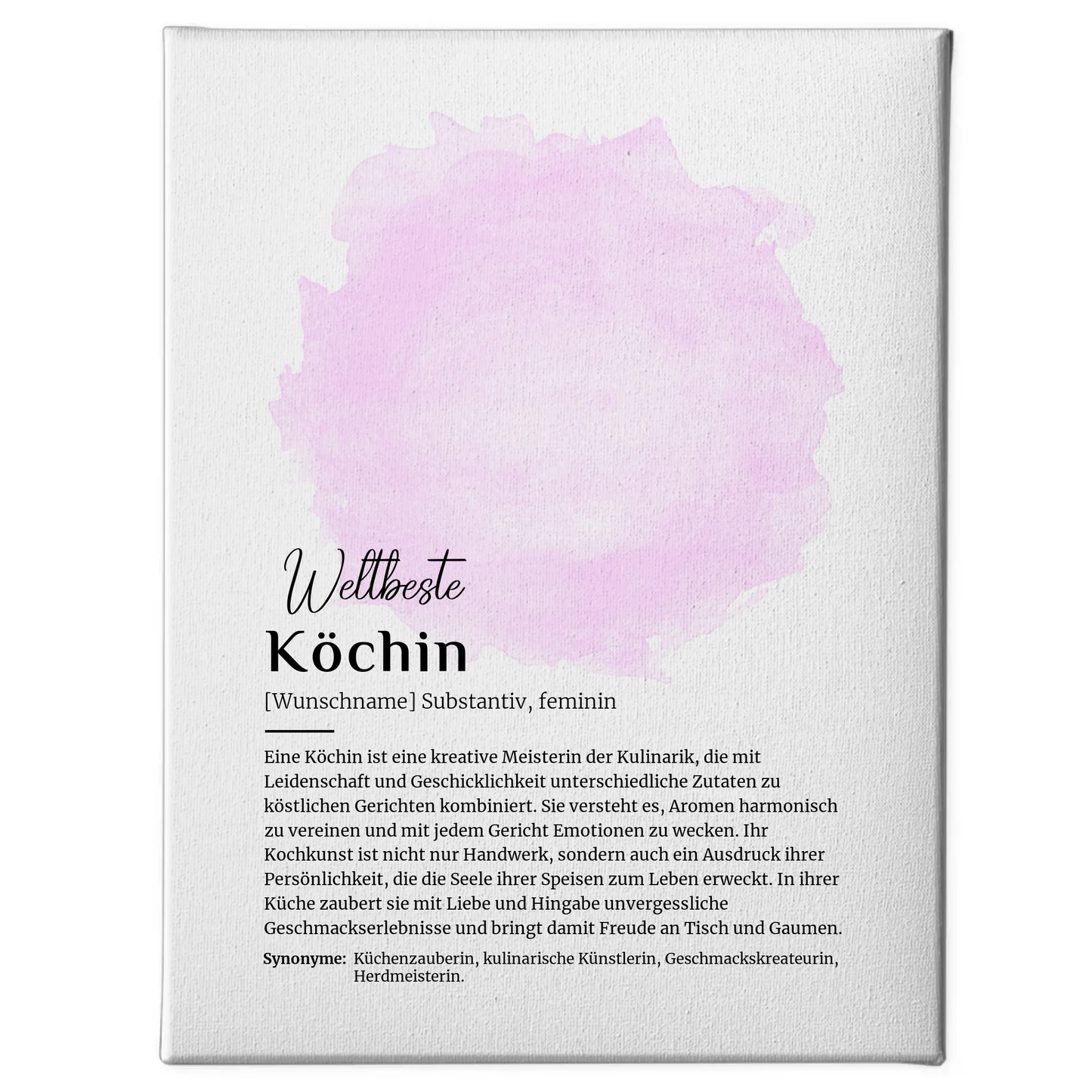 Leinwand Definition für Köchin Kochen mit Namen Geschenkidee