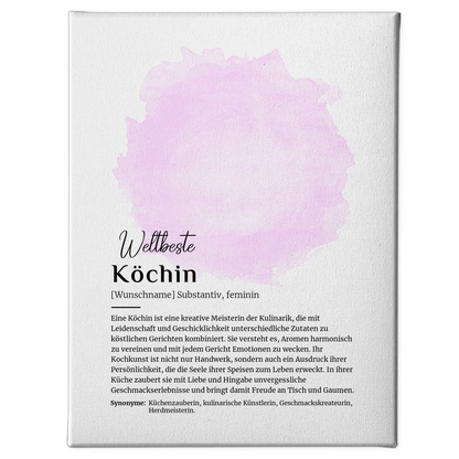 Leinwand Definition für Köchin Kochen mit Namen Geschenkidee