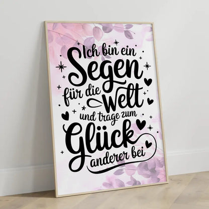 Affirmationsposter Ich bin ein Segen für die Welt positiv