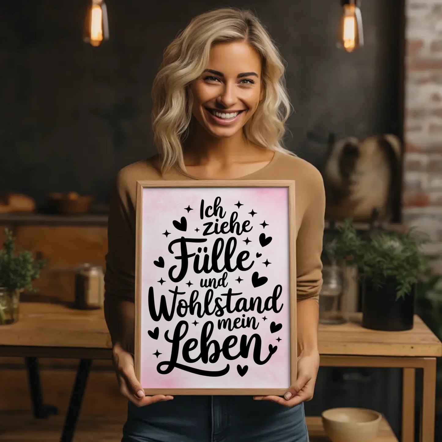 Affirmationsposter Ich ziehe Fülle Wohlstand positiv gestalten