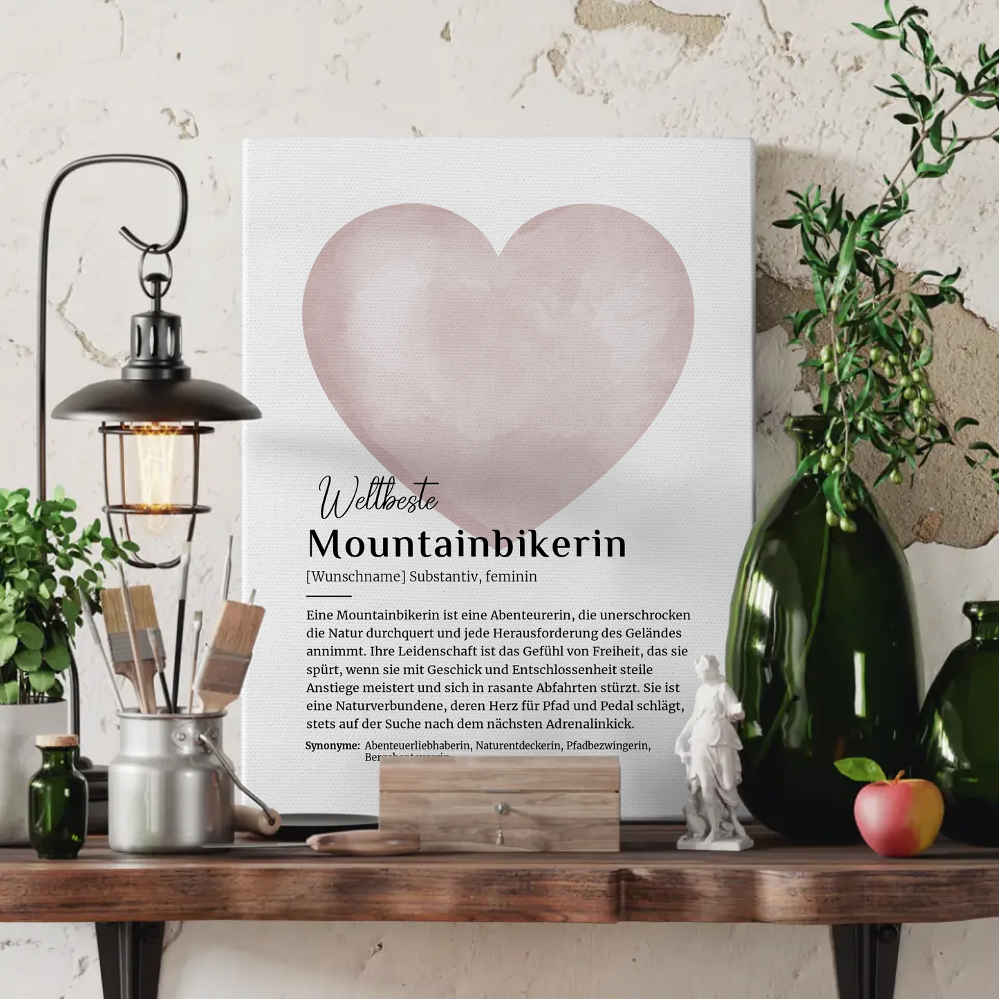 Personalisierte Leinwand Mountainbikerin mit Namen Geschenk