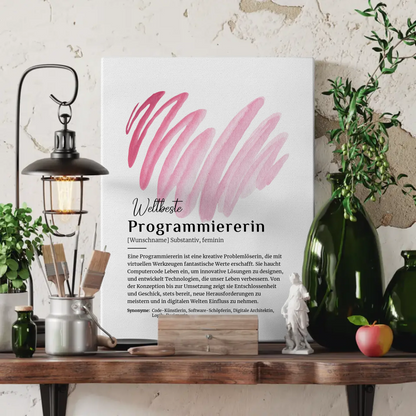 Personalisierte Leinwand Definition für Programmiererin mit Namen