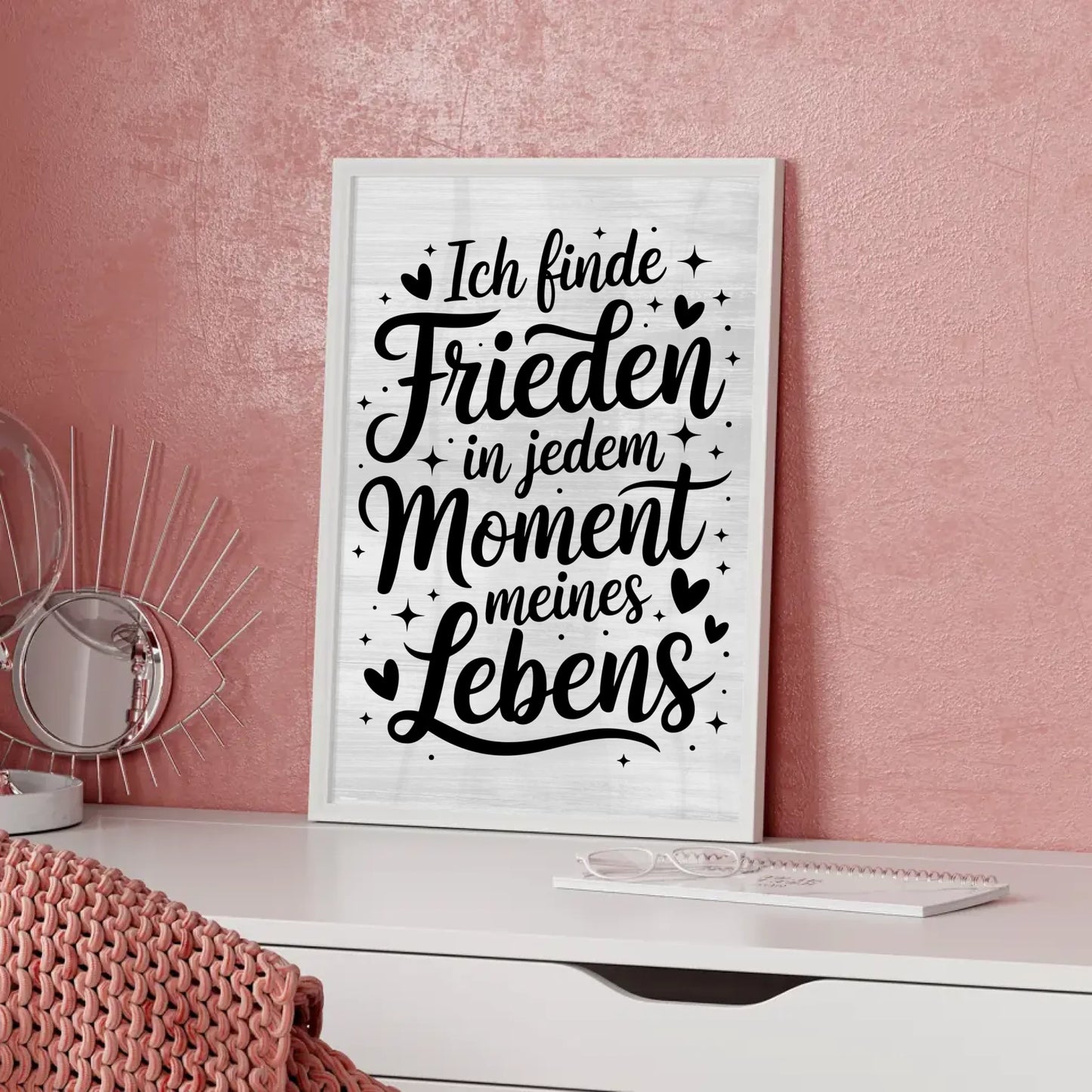 Affirmationsposter Ich finde Frieden positiv für jeden Moment