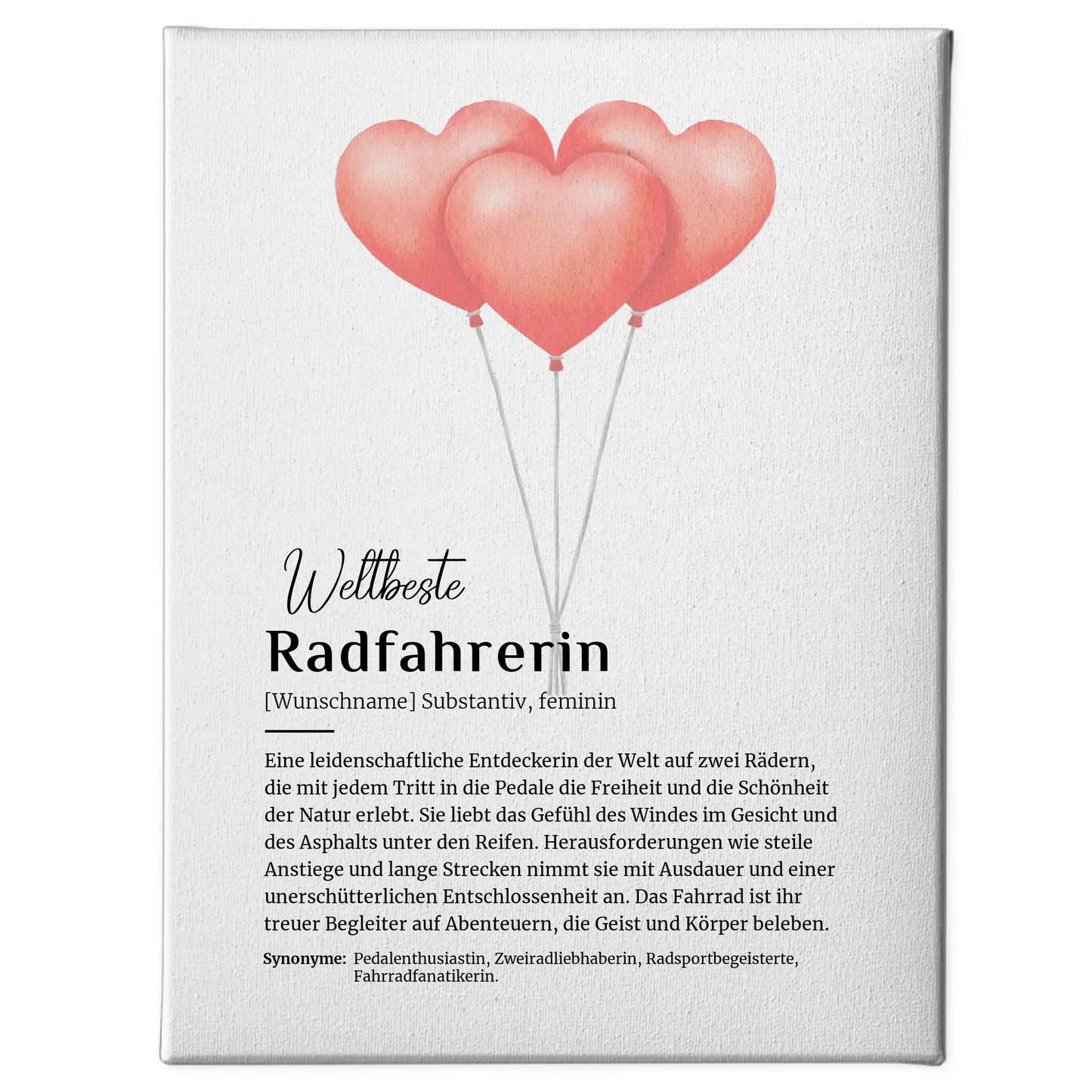 Personalisierte Leinwand Radfahrerin mit Namen Geschenkidee