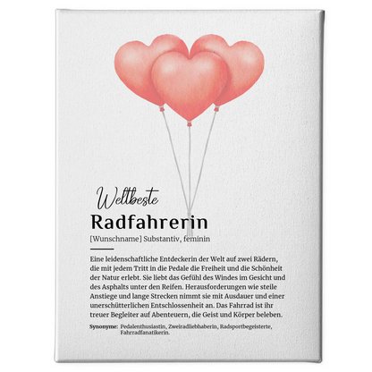 Personalisierte Leinwand Radfahrerin mit Namen Geschenkidee