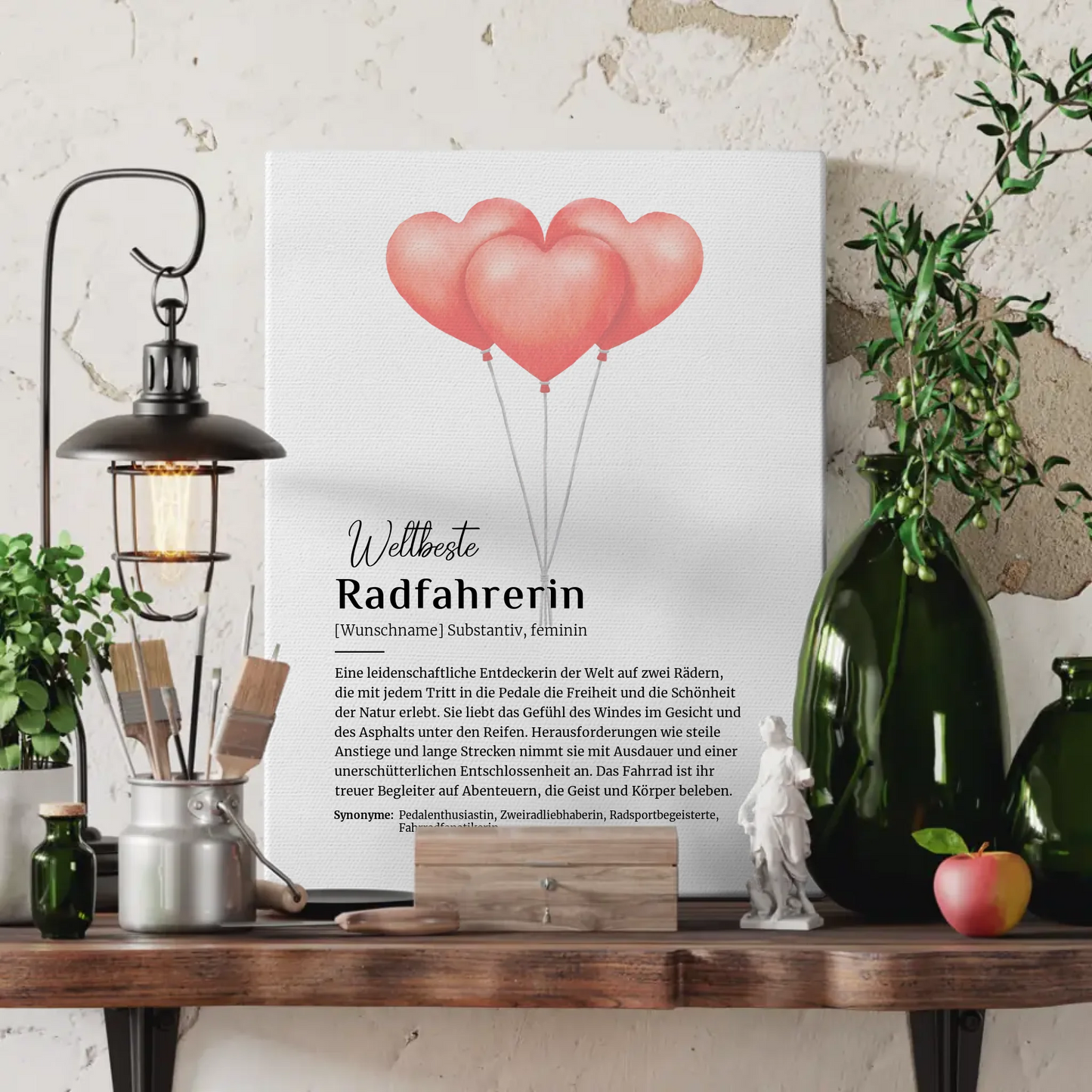 Personalisierte Leinwand Radfahrerin mit Namen Geschenkidee