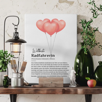 Personalisierte Leinwand Radfahrerin mit Namen Geschenkidee