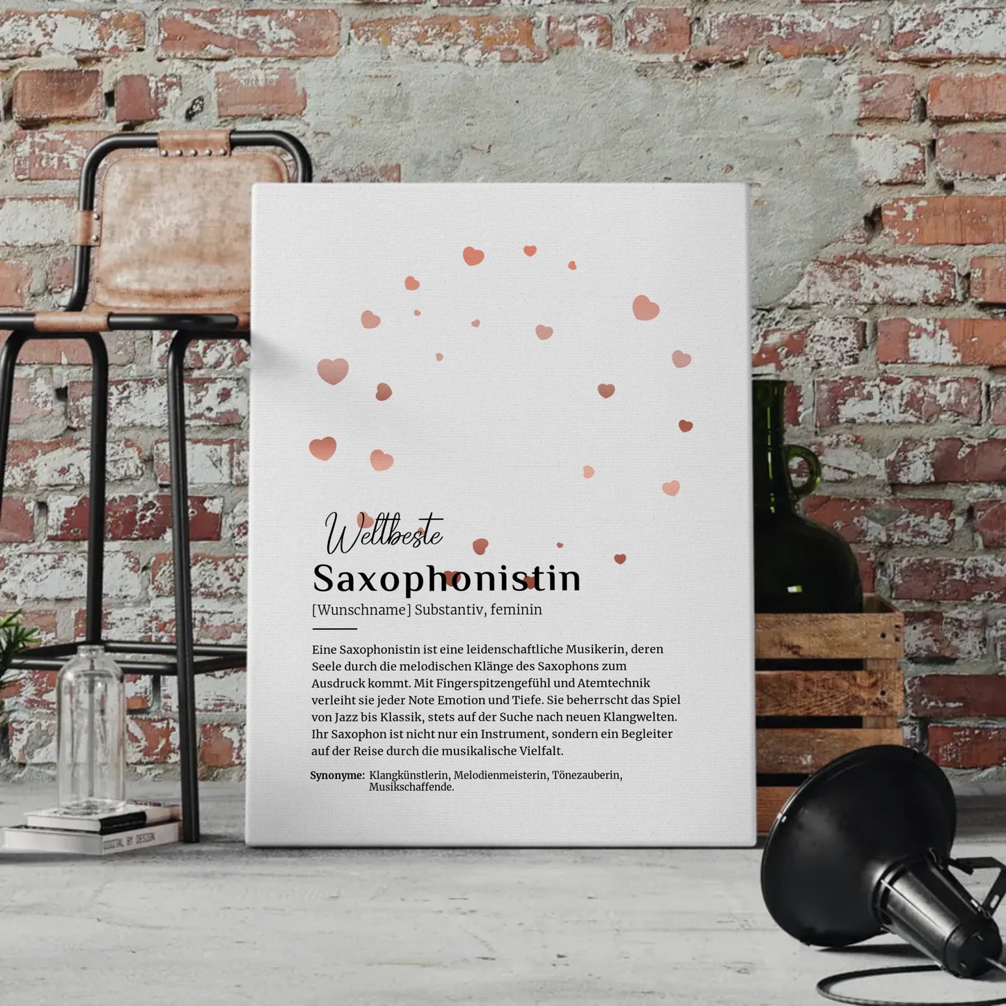 Personalisierte Leinwand Definition Saxophonistin mit Namen Geschenkidee