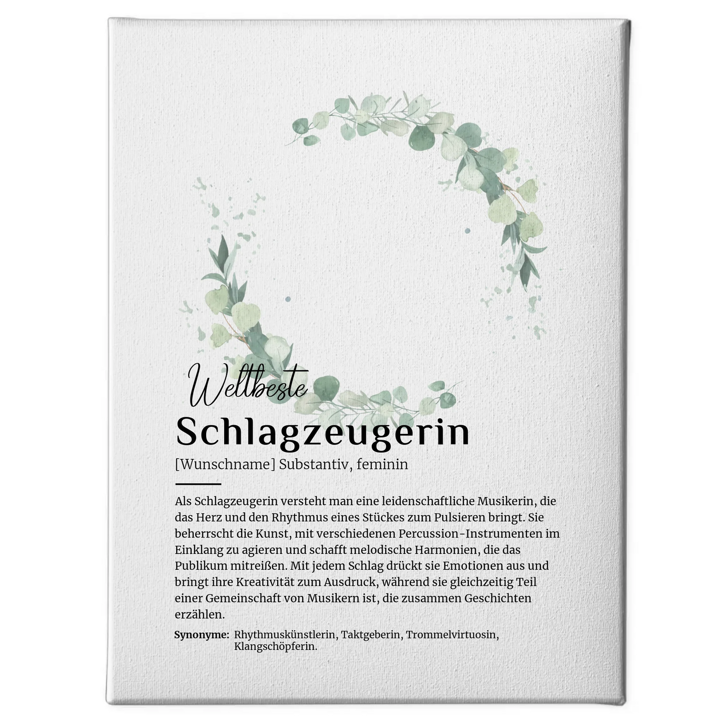 Personalisierte Leinwand Definition Schlagzeugerin mit Namen Geschenk