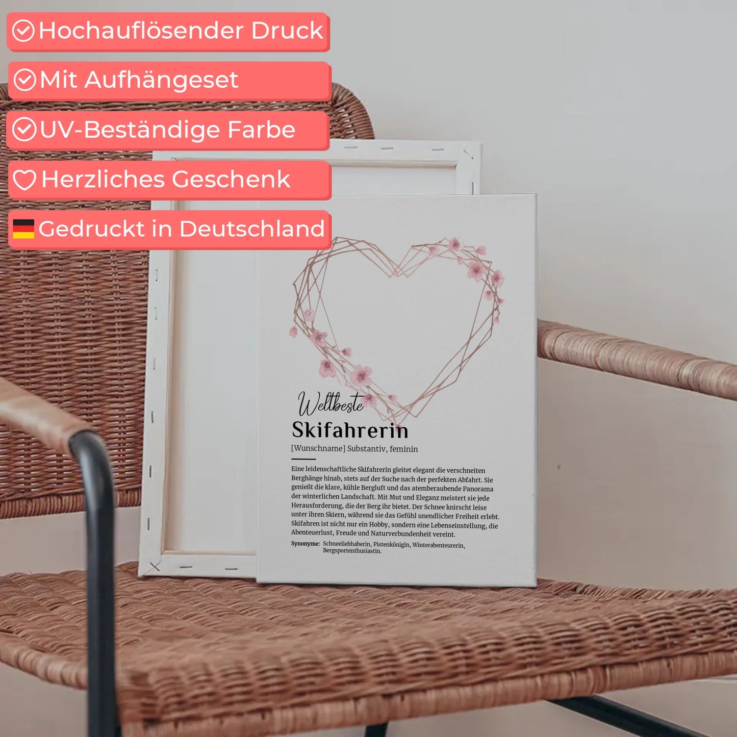 Personalisierte Leinwand Definition Skifahrerin mit Namen Geschenk