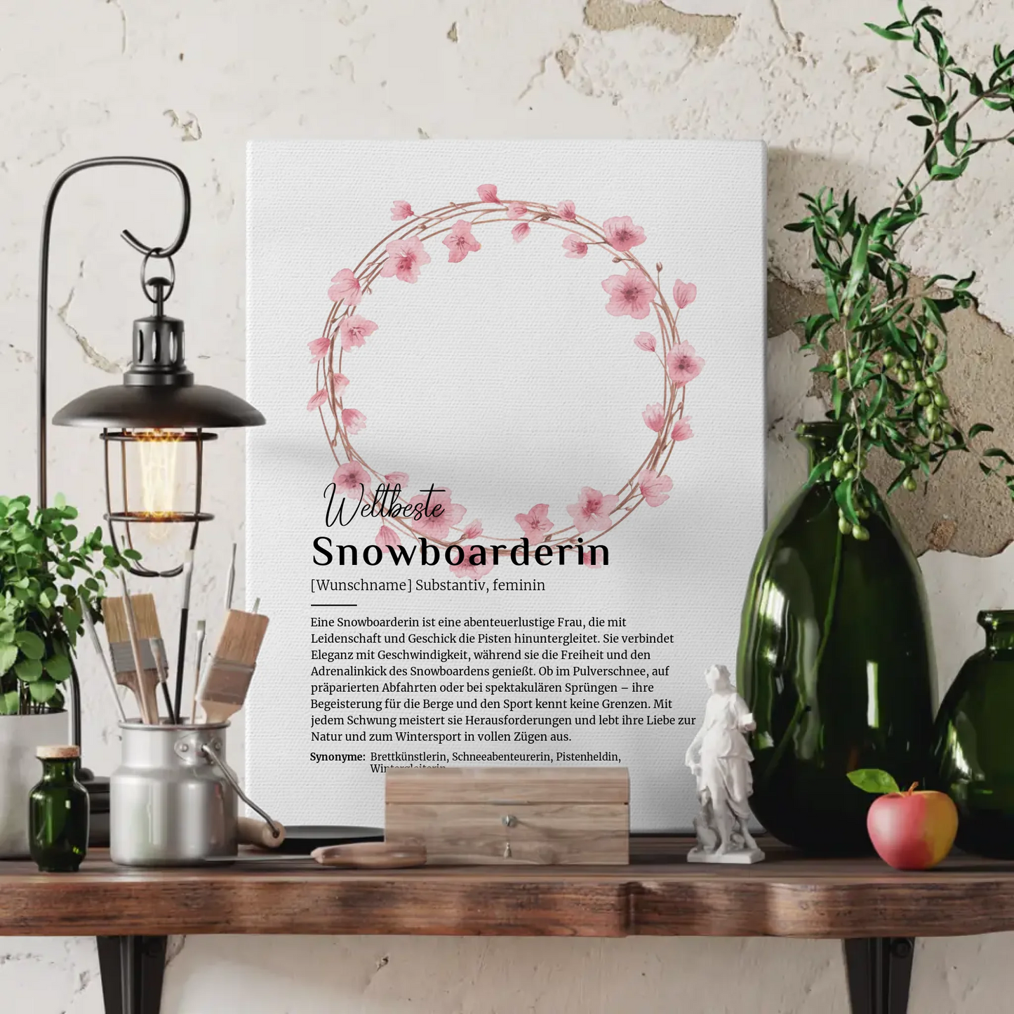 Leinwand Definition Snowboarderin mit Namen Geschenkidee