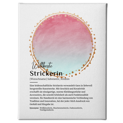 Personalisierte Leinwand Definition Strickerin Stricken mit Namen Geschenk