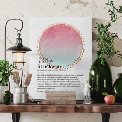 Personalisierte Leinwand Definition Strickerin Stricken mit Namen Geschenk