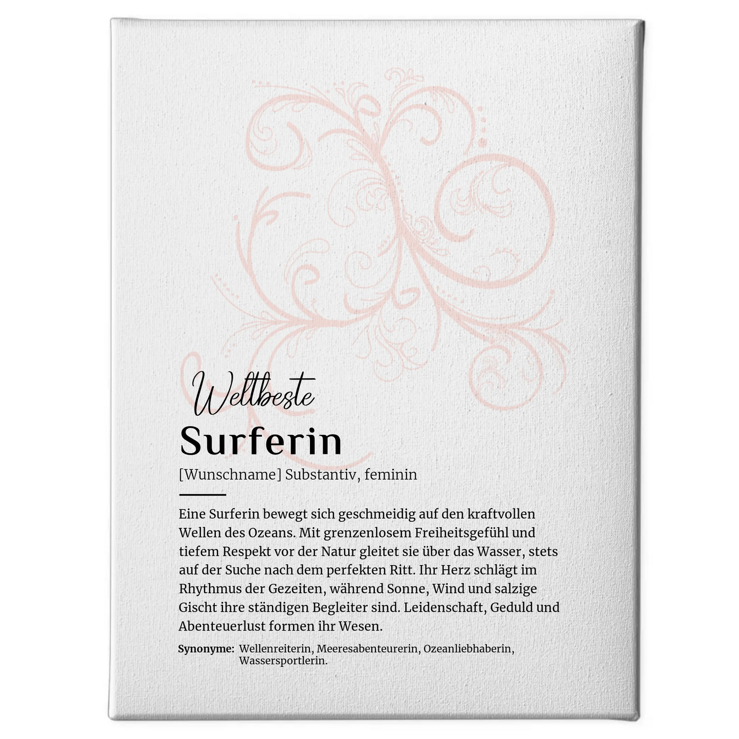 Personalisierte Leinwand Definition Surferin Surfen mit Namen Geschenkidee