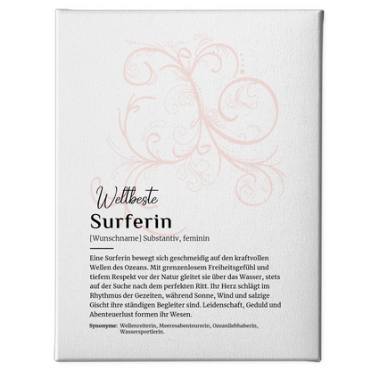 Personalisierte Leinwand Definition Surferin Surfen mit Namen Geschenkidee