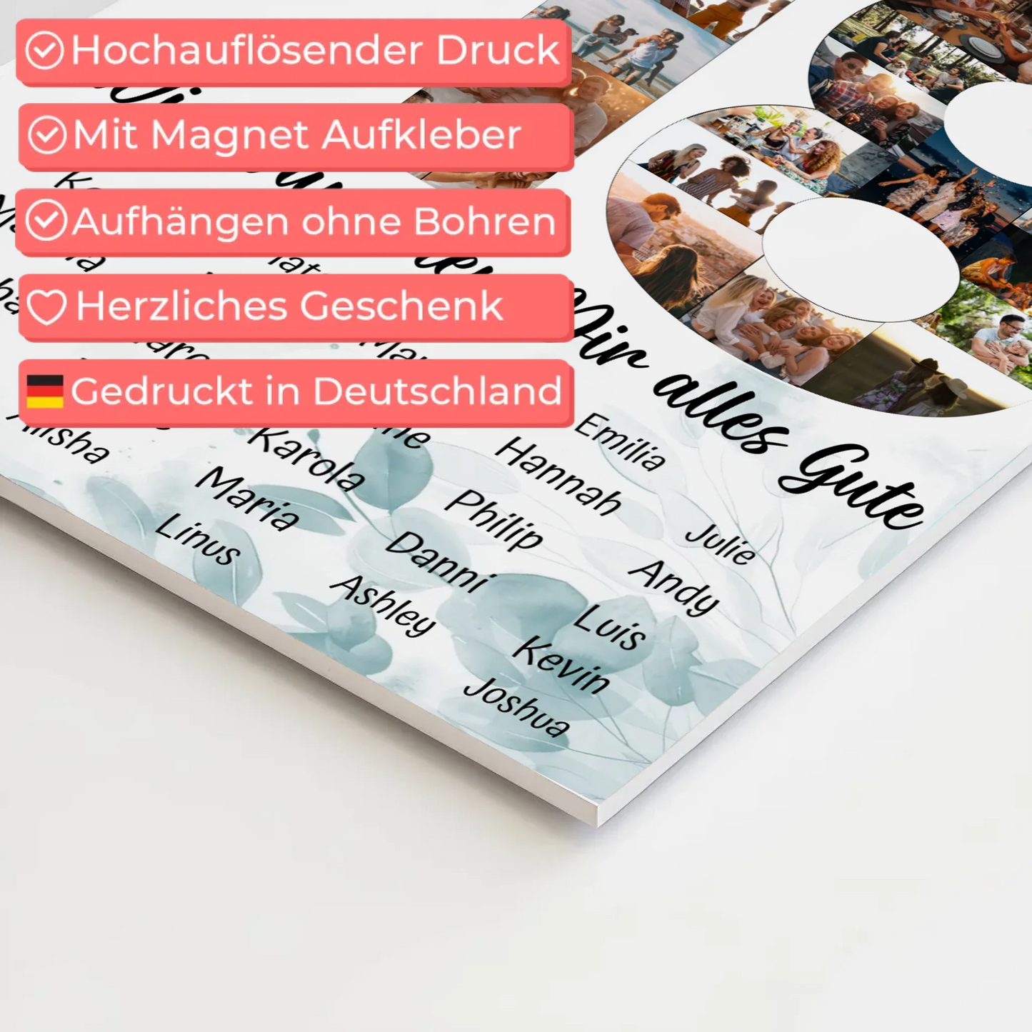 Magnetisches Fotoboard mit Unterschriften 18 Geburtstag