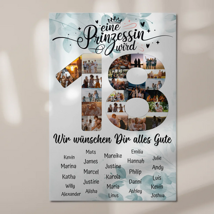 Magnetisches Fotoboard mit Unterschriften 18 Geburtstag