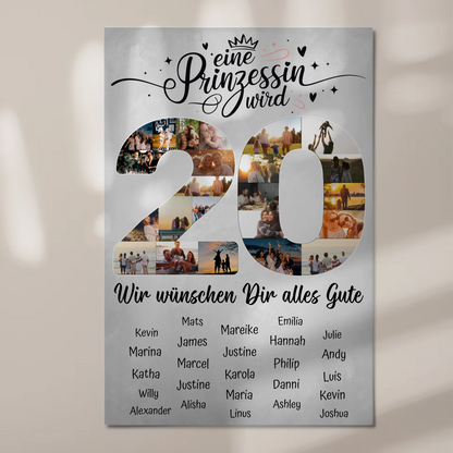 Magnet Poster mit Wunschtext 20 Geburtstag Prinzessin