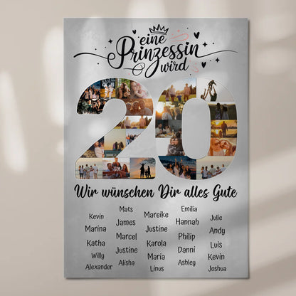 Magnet Poster mit Wunschtext 20 Geburtstag Prinzessin