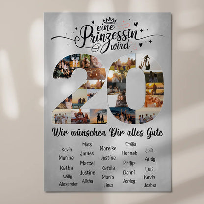 Magnet Poster mit Wunschtext 20 Geburtstag Prinzessin