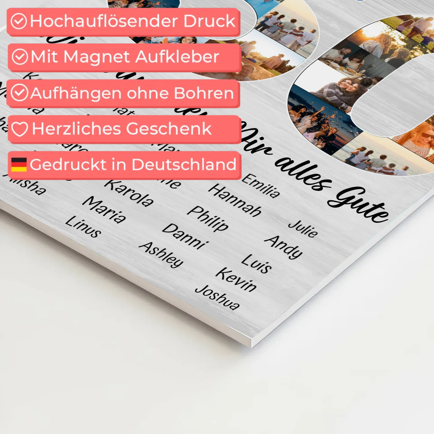 Fotoboard Magnet Poster mit Unterschriften 50 Geburtstag
