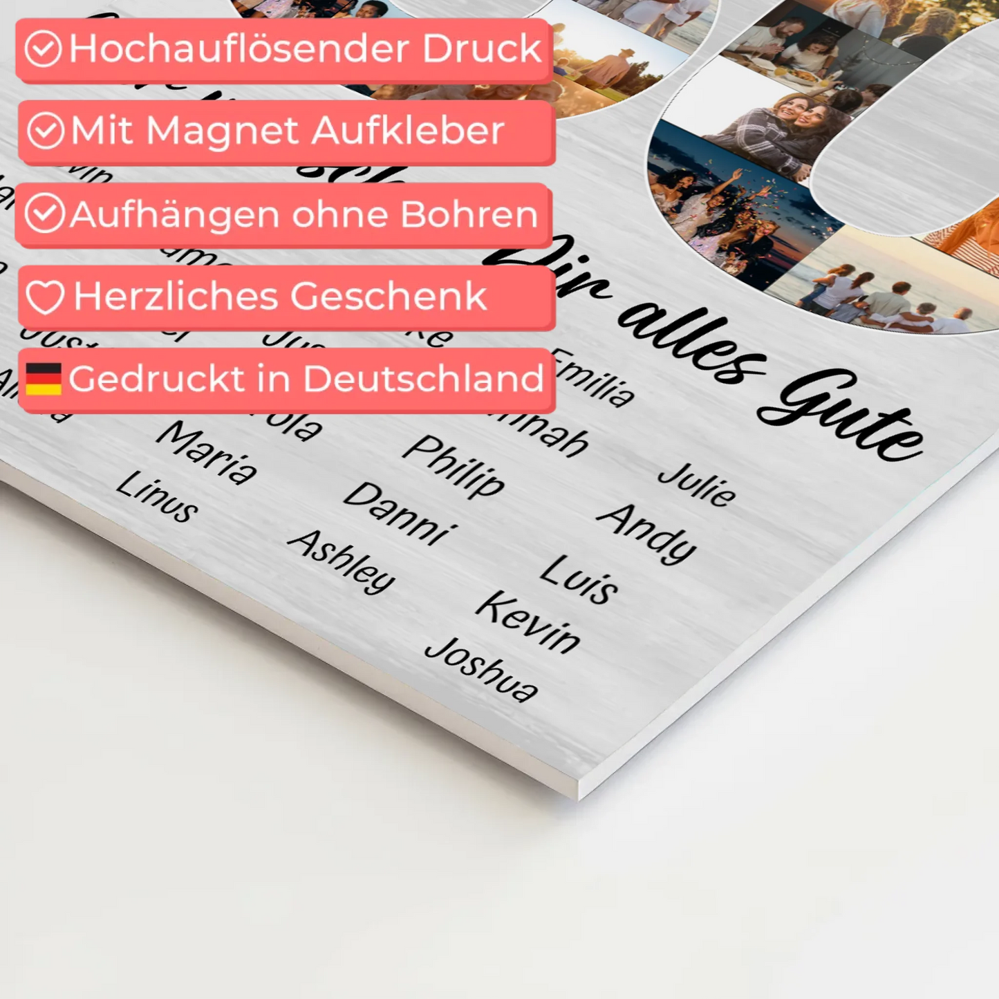 Fotoboard Magnet Poster mit Unterschriften 50 Geburtstag