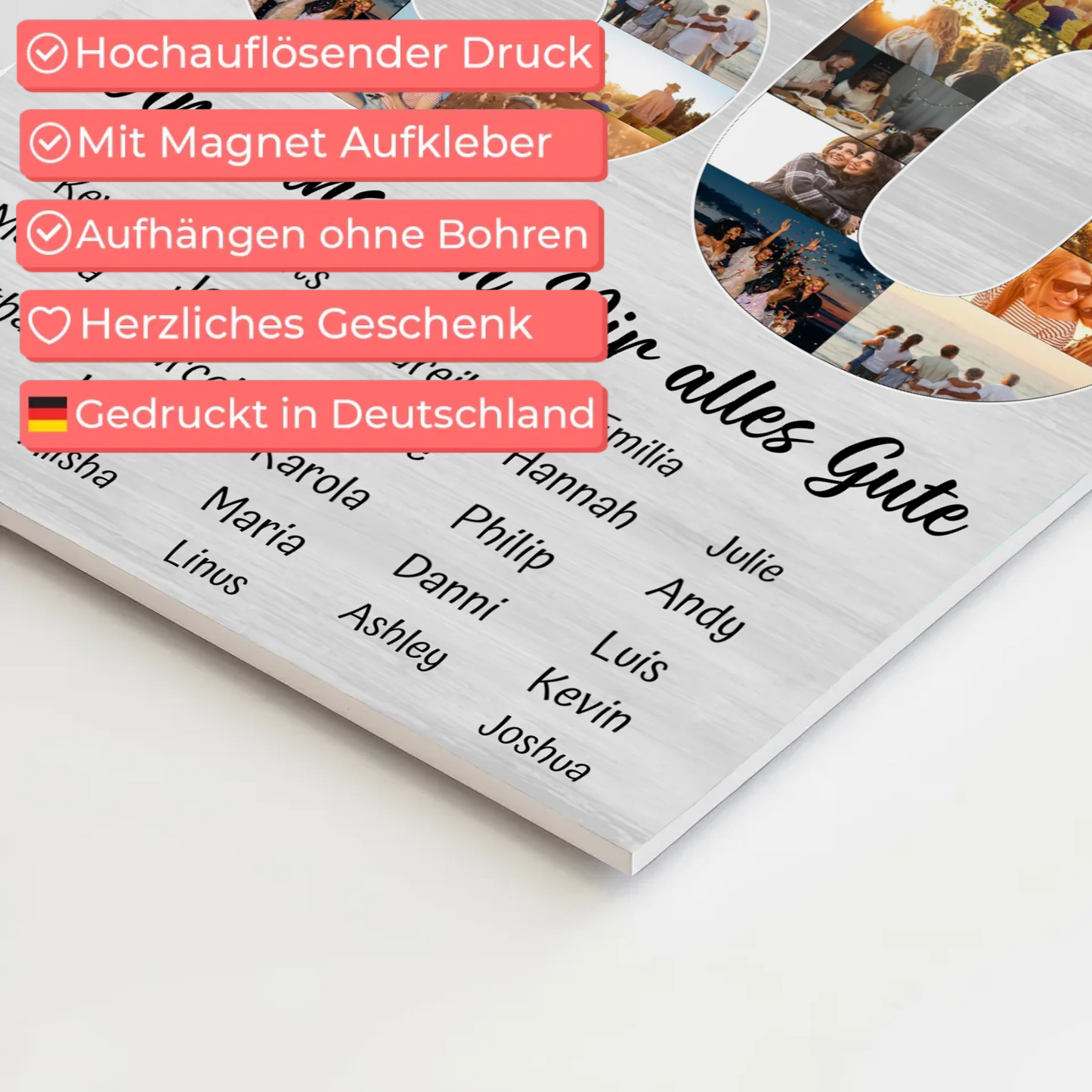 Fotoboard Magnet Poster mit Unterschriften 50 Geburtstag