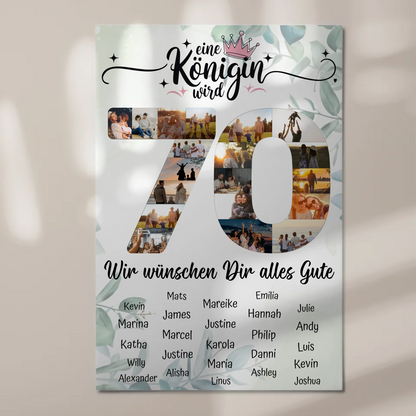 Magnetisches Fotoboard mit Unterschriften 70 Geburtstag Königin