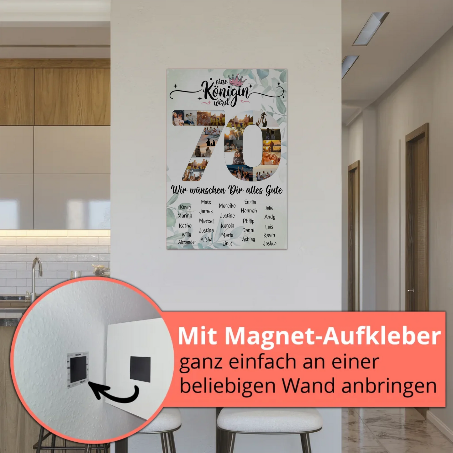 Magnetisches Fotoboard mit Unterschriften 70 Geburtstag Königin