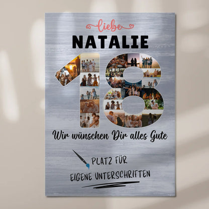Magnetisches Fotoboard Poster mit Wunschtext 18 Geburtstag für Schwester Tochter Freundin