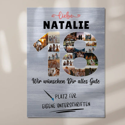Magnetisches Fotoboard Poster mit Wunschtext 18 Geburtstag für Schwester Tochter Freundin